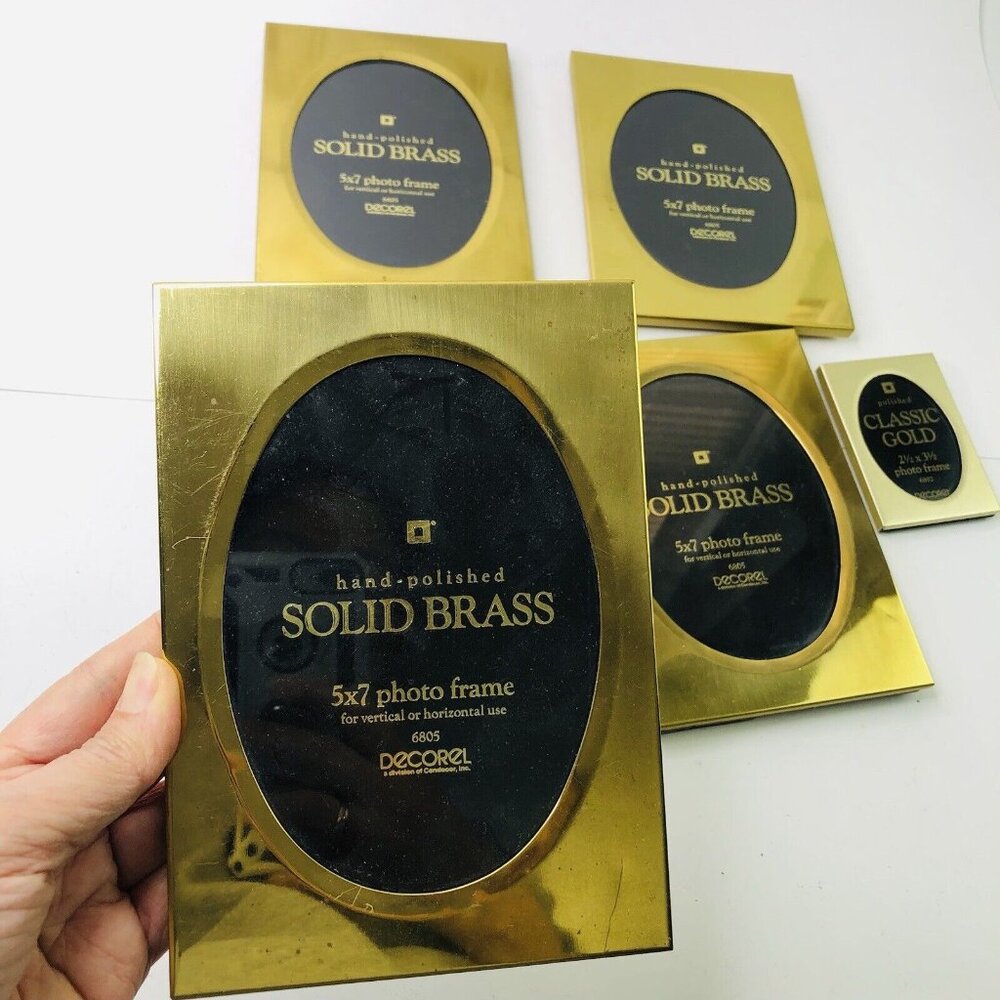 Vintage Solid Brass PicturePhoto Frame 5 PCS Oval 5x7 & 2.5x3.5 Hand Polished - Picture 10 of 12